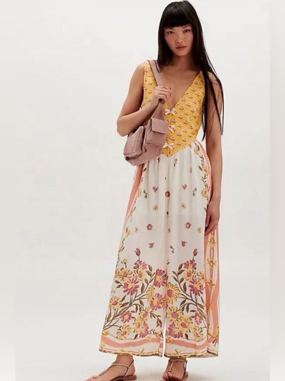 Free People Bali Honeydew Jumpsuit EUC